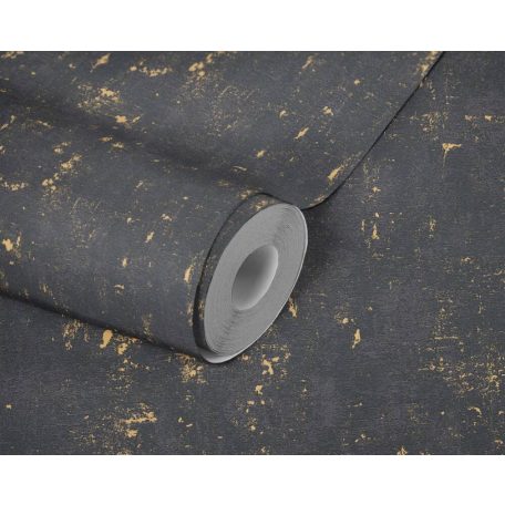 Kopott hatású vakolatminta fémes kiemelésekkel gazdagítva fekete/antracit és arany fémes hatás tapéta