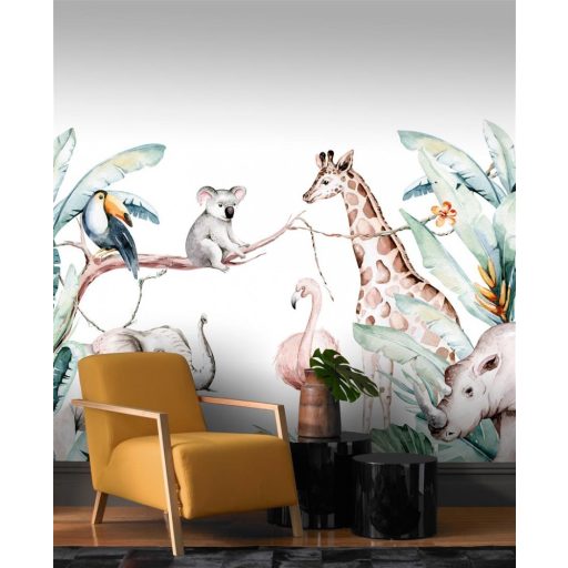 Rasch Bambino XIX 253313 Gyerekszobai Állatsereglet a trópusokon fehér zöld barna szines falpanel