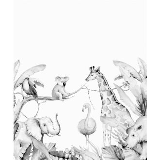   Rasch Bambino XIX 253320 Gyerekszobai Állatsereglet a trópusokon fehér szürke fekete falpanel