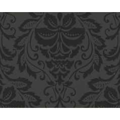   As-Creation Flock 3/Black is Beautiful 2554-26 Klasszikus barokk díszítőminta fényes dombornyomással fekete és sötétszürke tapéta