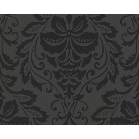 As-Creation Flock 3/Black is Beautiful 2554-26 Klasszikus barokk díszítőminta fényes dombornyomással fekete és sötétszürke tapéta