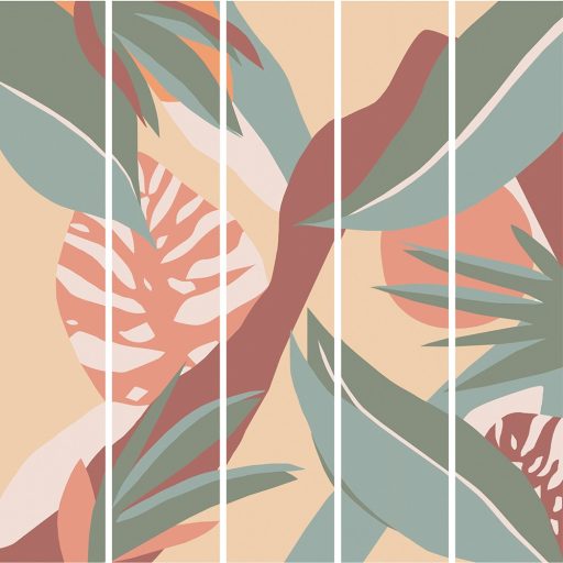 Lutece California Nostalgie 27200105 FEUILLAGE GRAPHIQUE PÉCHE Natur Grafikus lombozat levelek őszibarackszín szines falpanel