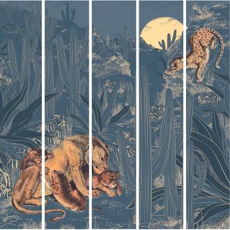   Lutece California Nostalgie 27200201 FELINS BLEU Natur Nagymacskák naplementében kék sárga barna falpanel