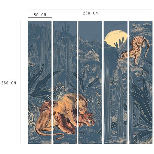 Lutece California Nostalgie 27200201 FELINS BLEU Natur Nagymacskák naplementében kék sárga barna falpanel