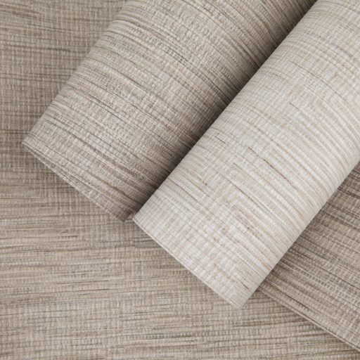 Természetes lenszövet hatású strukturált minta sötét lenszín - meleg szürkésbarna finom aranysárga és krémszín tónus tapéta