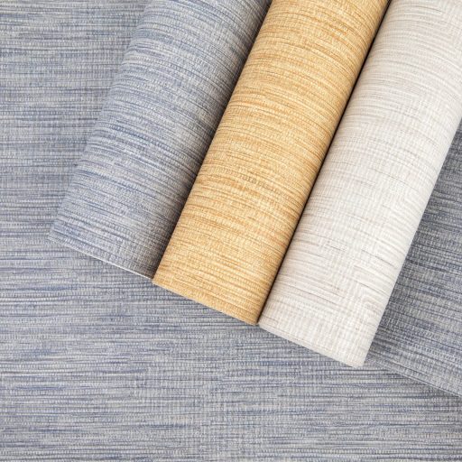 Természetes lenszövet hatású strukturált minta kék/szürkéskék/acélkék fehér és világosszürke tónus tapéta