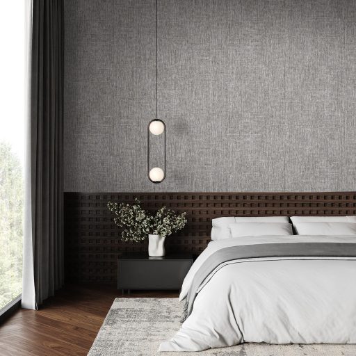 Természetes lenszövet hatású strukturált minta szürke szürkésbarna barna sötétszürke és krémszín tónus tapéta