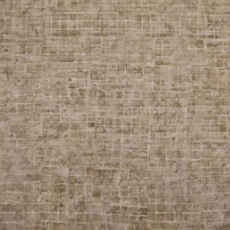   Kopott szőnyegre emlékeztető szabálytalan változatos árnyalatú négyzetek mintája sötét lenszín - mokka bézs és szürke tónus tapéta