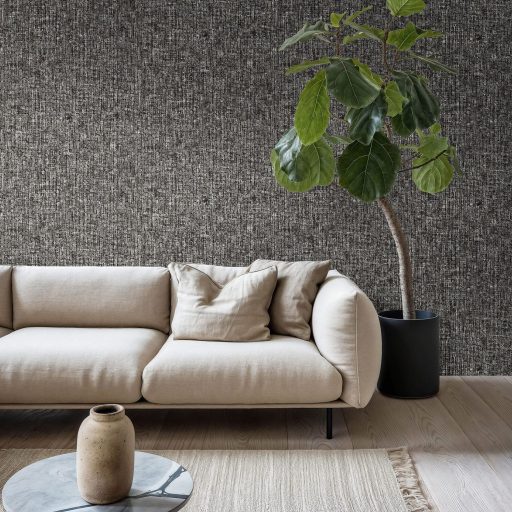 Kopott szőnyegre emlékeztető szabálytalan változatos árnyalatú négyzetek mintája fekete szürke és antracit tónus tapéta