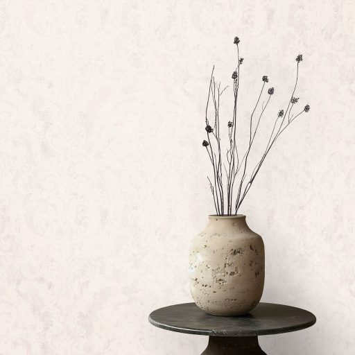 Kifinomult Vintage barokk stílusú virág ornamentika krém krémrózsaszín és halvány bézs tónus tapéta