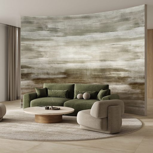 Lágy ecsetvonások és sejtelmes (szín)átmenetek akvarell természeti olívzöld és földszín tónusok falpanel