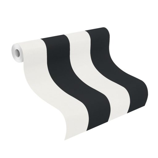 Széles blokkcsíkos fehér és fekete tónus tapéta