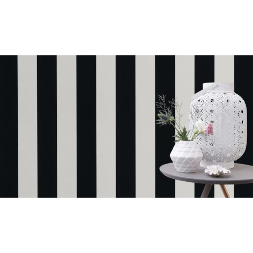 Széles blokkcsíkos fehér és fekete tónus tapéta