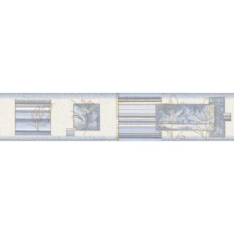   As-Creation 2887-21 Modern grafikus stilizált virág krémfehér kék arany bordűr