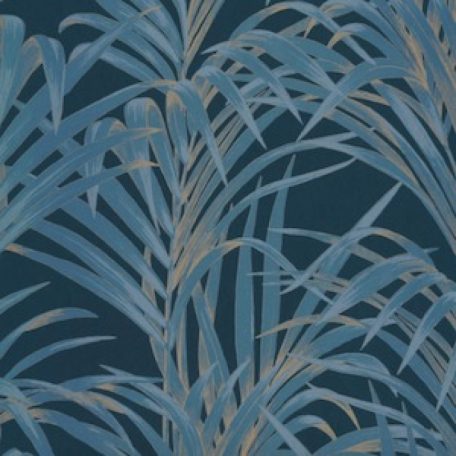 Casadeco 1930, 28926327  FOUGERES Natur stilizált nóvényi díszítés páfrányok sötétkék kék arany fényló mintarajzolat tapéta