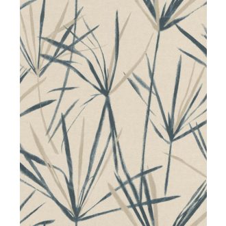   EMIL & HUGO Zanzibar 289830 PAPYRUS Natur papiruszlevelek finom színátmenettel krém bézs kőmosott indigókék tapéta