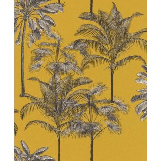   EMIL & HUGO Zanzibar 290065 PALM BOUQUET Natur trópusi pálmaliget sáfránysárga krémfehér fekete matt-fényes felületek tapéta