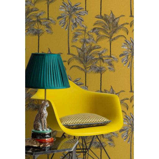 EMIL & HUGO Zanzibar 290065 PALM BOUQUET Natur trópusi pálmaliget sáfránysárga krémfehér fekete matt-fényes felületek tapéta
