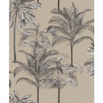   EMIL & HUGO Zanzibar 290072 PALM BOUQUET Natur trópusi pálmaliget sötét homokszín fehér fekete matt-fényes felületek tapéta