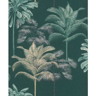   EMIL & HUGO Zanzibar 290089 PALM BOUQUET Natur trópusi pálmaliget smaragdzöld bézsarany/arany fekete matt-fényes felületek tapéta