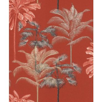   EMIL & HUGO Zanzibar 290096 PALM BOUQUET Natur trópusi pálmaliget korallvörös barna bézsarany fehér fekete matt-fényes felületek tapéta