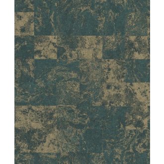   EMIL & HUGO Zanzibar 290157 MARBLE TILES Natur modulált patinás kőmintázat smaragdzöld arany matt-fényes tapéta
