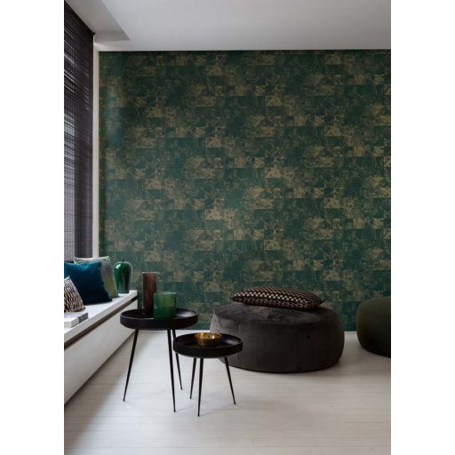 EMIL & HUGO Zanzibar 290157 MARBLE TILES Natur modulált patinás kőmintázat smaragdzöld arany matt-fényes tapéta