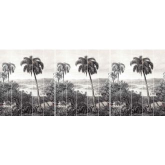   EMIL & HUGO Zanzibar 290324 LEOPARD Natur Trópusi finom rajzolatú dzsungel panoráma leopárddal homokszín antracit digitális panel