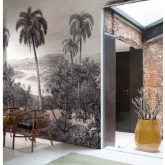   EMIL & HUGO Zanzibar 290324 LEOPARD Natur Trópusi finom rajzolatú dzsungel panoráma leopárddal homokszín antracit digitális panel