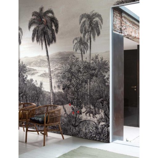 EMIL & HUGO Zanzibar 290324 LEOPARD Natur Trópusi finom rajzolatú dzsungel panoráma leopárddal homokszín antracit digitális panel