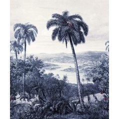   EMIL & HUGO Zanzibar 290331 LEOPARD Natur Trópusi finom rajzolatú dzsungel panoráma leopárddal kőmosott indigókék homokszín digitális panel