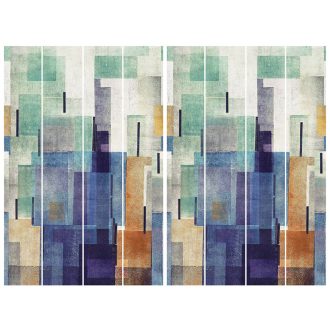   Absztrakt formanyelv ragyogó színjáték - Tokio építészete kék zöld sokszínű falpanel