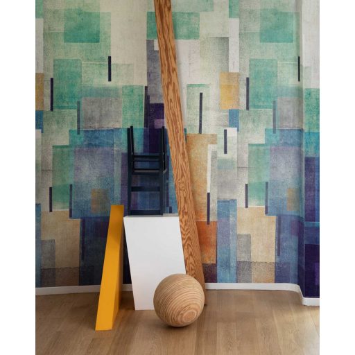 Absztrakt formanyelv ragyogó színjáték - Tokio építészete kék zöld sokszínű falpanel