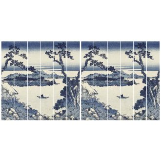   Kilátás a SUWO-KO tóra - lenyűgöző idilli japán panoráma fehér kék árnyalatok falpanel