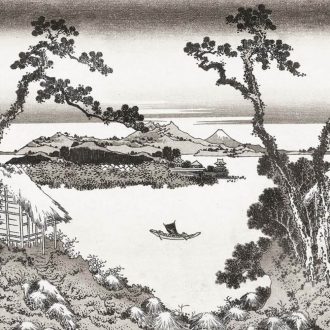   Kilátás a SUWO-KO tóra - lenyűgöző idilli japán panoráma fehér fekete falpanel