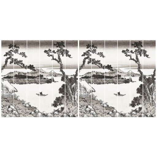 Kilátás a SUWO-KO tóra - lenyűgöző idilli japán panoráma fehér fekete falpanel