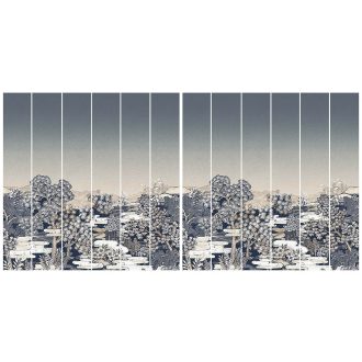   Misztikus és extravagáns naplemente a japán kertben kék szürke fehér falpanel