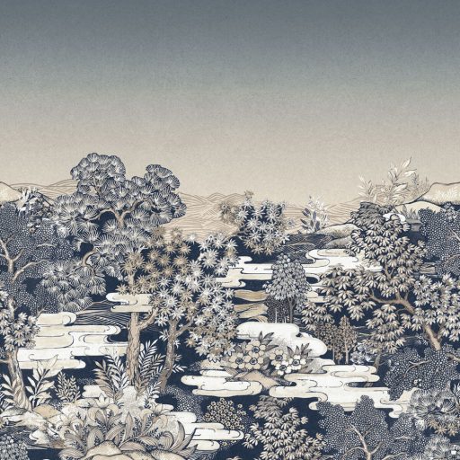 Misztikus és extravagáns naplemente a japán kertben kék szürke fehér falpanel