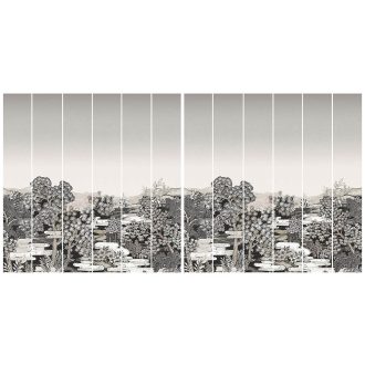   Misztikus és extravagáns naplemente a japán kertben szürke fehér fekete falpanel