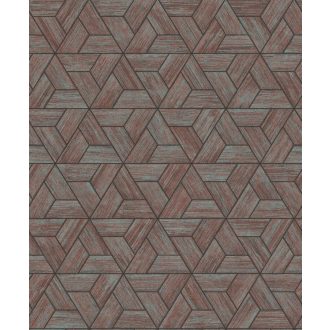  Origami szimbolika - geometriai minta háromszögek trapézok zöldeskék fekete fémes piros tapéta