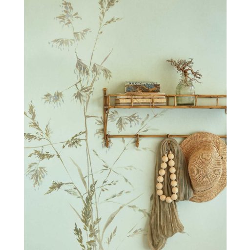 Eijffinger Waterfront 300904 AQUA TWIGS Natur Skandináv szélben ringó vízinád felhős háttéren pasztell zöld barna zöld falpanel