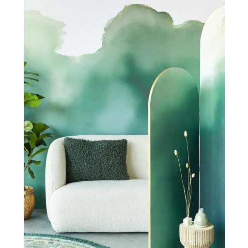 Eijffinger Waterfront 300914 AQUERELLE Natur Art felhők akvarell megjelenésben zöld árnyalatok vízzöld fehér falpanel