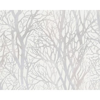   As-Creation Attractive 2/New Life/Life 4, 30094-1 Natur fa-faágak krémfehér ezüstszürke csillogó mintarajzolat tapéta