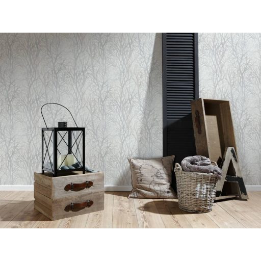 As-Creation Attractive 2/New Life/Life 4, 30094-1 Natur fa-faágak krémfehér ezüstszürke csillogó mintarajzolat tapéta