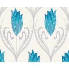   As-Creation New Orleans 30318-3 Modern virágos minta fehér ezüstszürke kék/türkizkék tapéta
