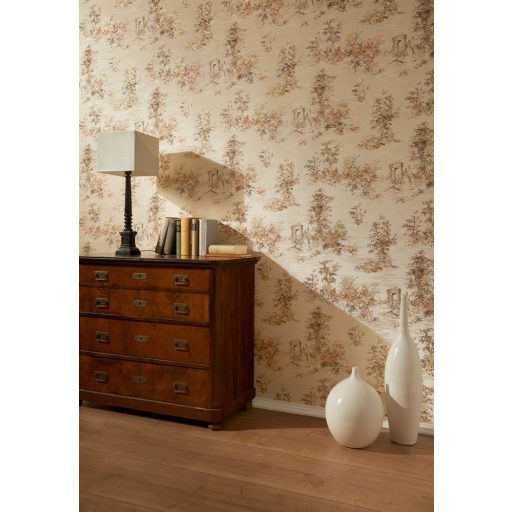 As-Creation Romantica 3, 30429-2 Mesebeli virágos tájkép lágy rózsaszín krém és szürkésbarna tónus tapéta