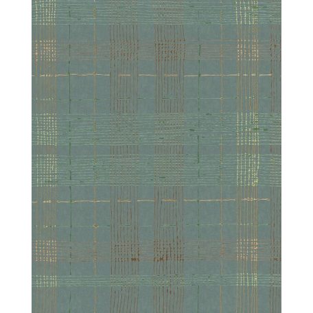 Marburg Casual 30437 geometrikus vonalakból kialakított kockás rácsminta zöld zöldeskék rézszín arany tapéta
