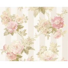   As-Creation Romantica 3, 30446-1 Klasszikus virágmintás krém zöld és rózsaszín tónus tapéta