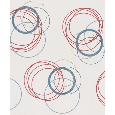 Rasch My Moments 305845 Grafikus modern körök mintázata törtfehér szürke piros kék tapéta