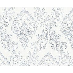   Architects Paper Metallic Silk 30659-1 Vintage barokk díszítőminta textilszálakkal fehér és ezüst tónus selymes fény tapéta